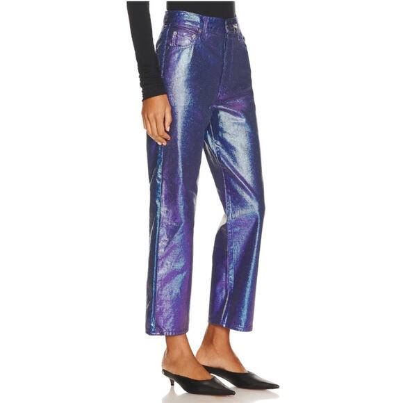 NEW Levi’s Premium purple metallic iridescent Ribcage straight ankle jeans, 26 - Picture 3 of 13